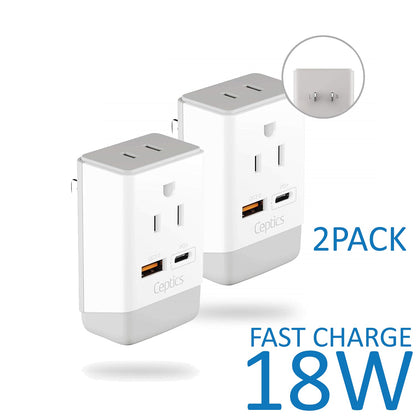 Japan, Philippines Travel Adapter | Type A - USB-A & USB-C Ports + 2 USA Outlet (AP-6)