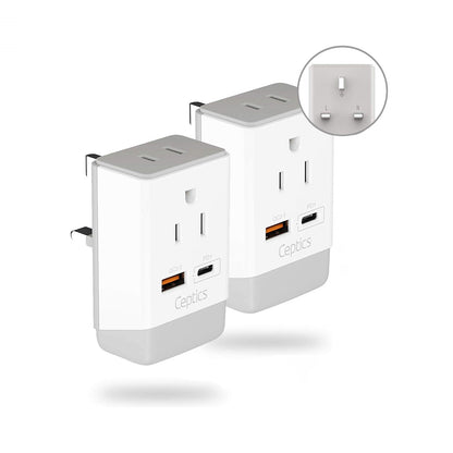 UK, England Travel Adapter | Type G - USB-A & USB-C Ports + 2 USA Outlet (AP-7)