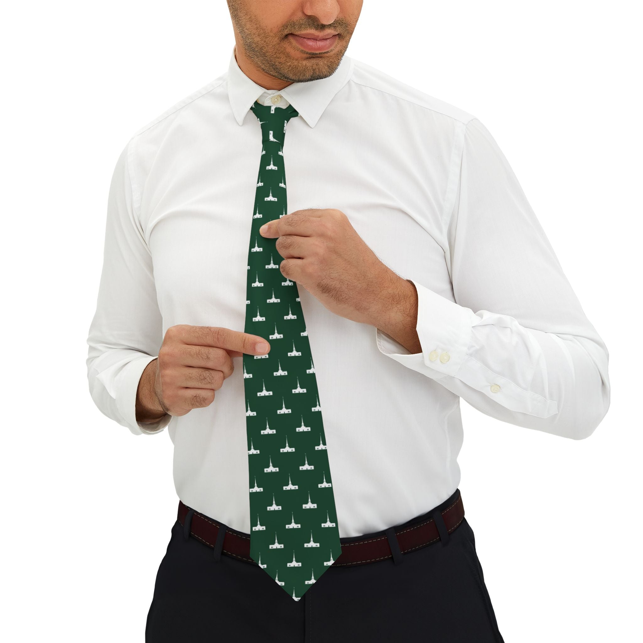 Abidjan Ivory Coast Temple Patterned Neck Tie for Elders (Green) - Mission Wishlist - LDS Missionary Gift Store