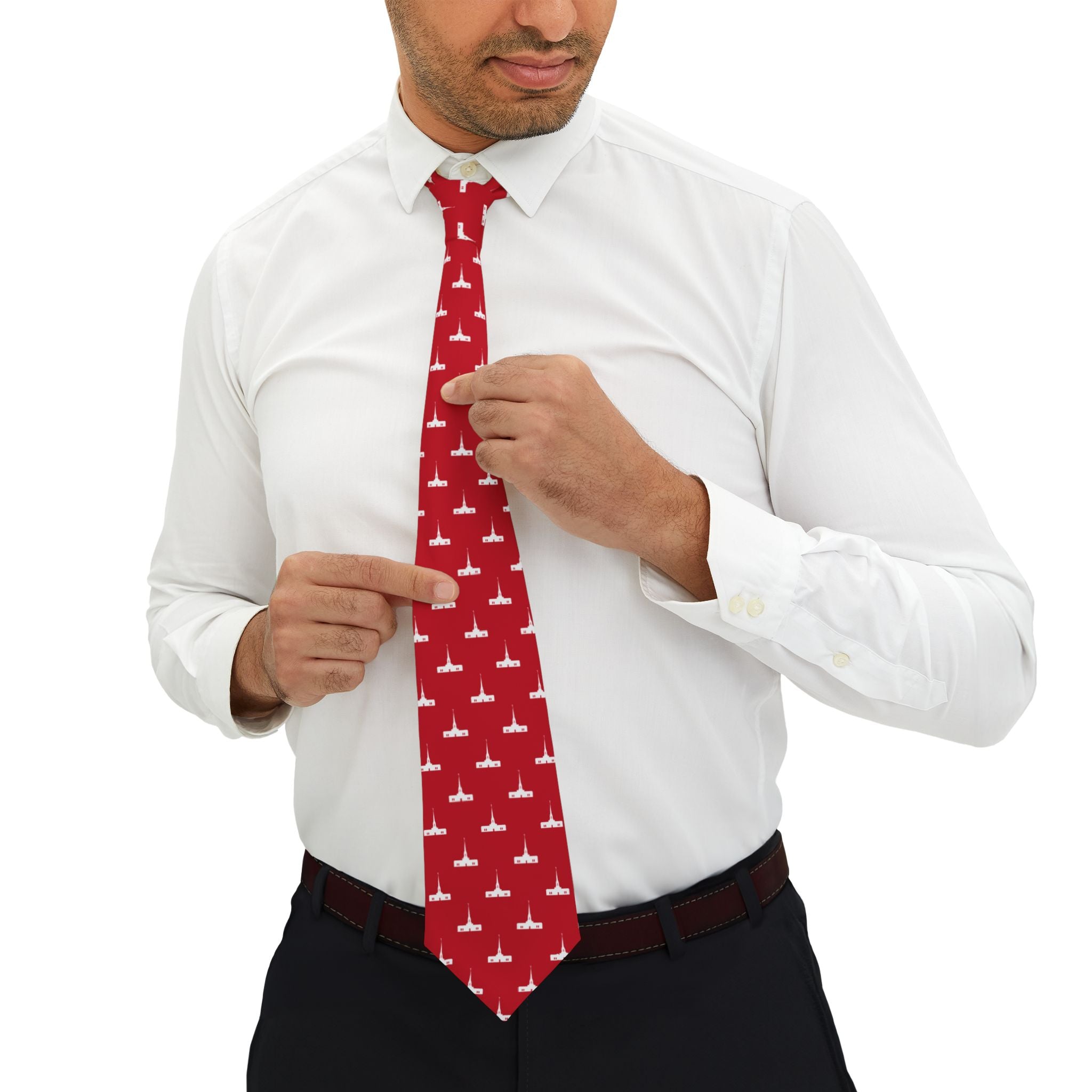 Abidjan Ivory Coast Temple Patterned Neck Tie for Elders (Red) - Mission Wishlist - LDS Missionary Gift Store