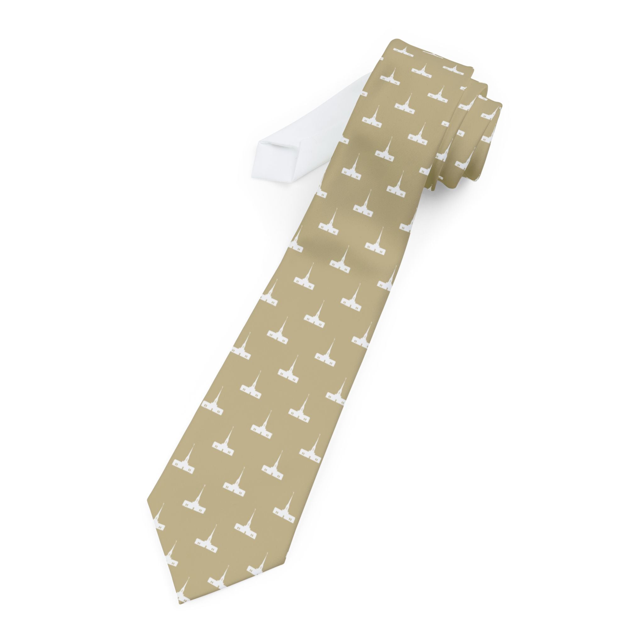 Abidjan Ivory Coast Temple Patterned Neck Tie for Elders (Sand)