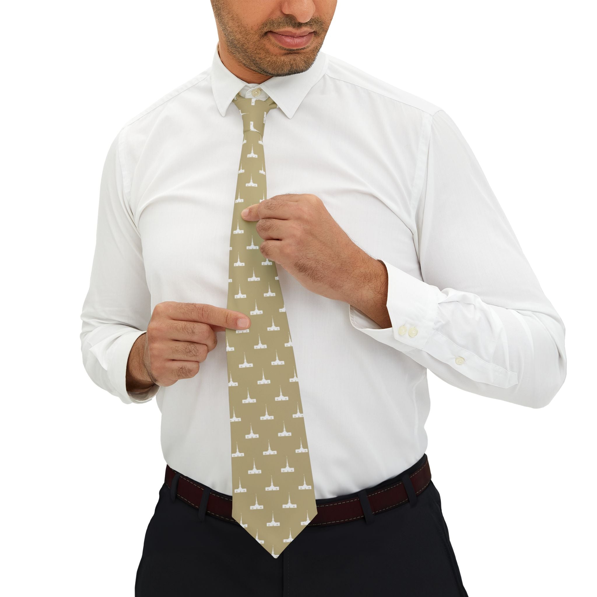 Abidjan Ivory Coast Temple Patterned Neck Tie for Elders (Sand)