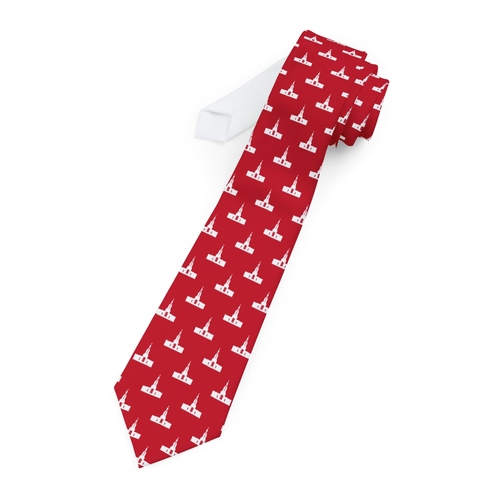 Accra Ghana Temple Patterned Neck Tie for Elders (Red) - Mission Wishlist - LDS Missionary Gift Store