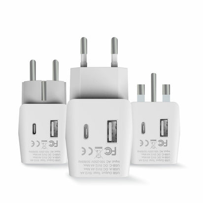 European Travel Adapter Set – Type E/F, G, C - With USB-A + USB-C - 3pcs (CTU-EU-SET)