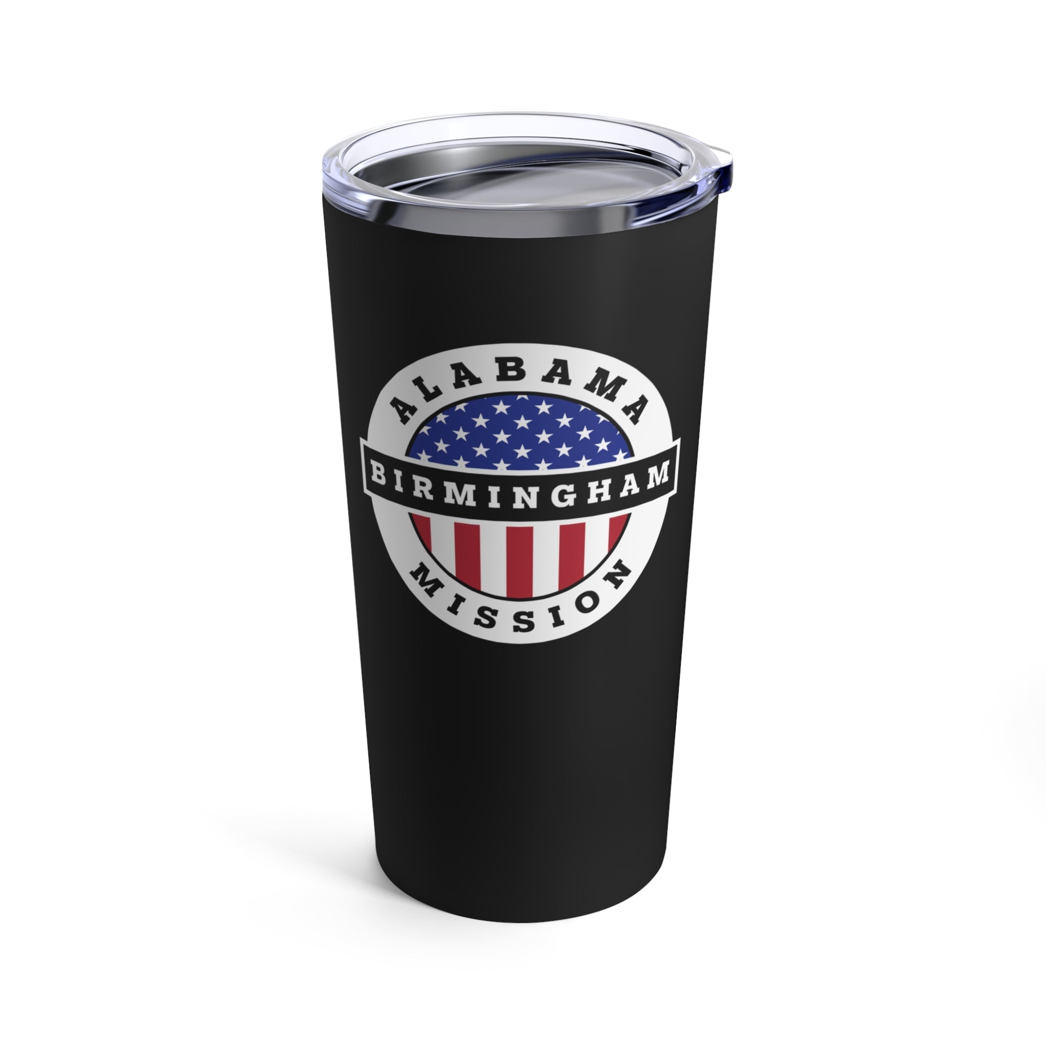 Alabama Birmingham Mission Circular USA Flag Logo Tumbler 20oz Black - Latter-Day Saint LDS Missionary Gift - Book of Mormon