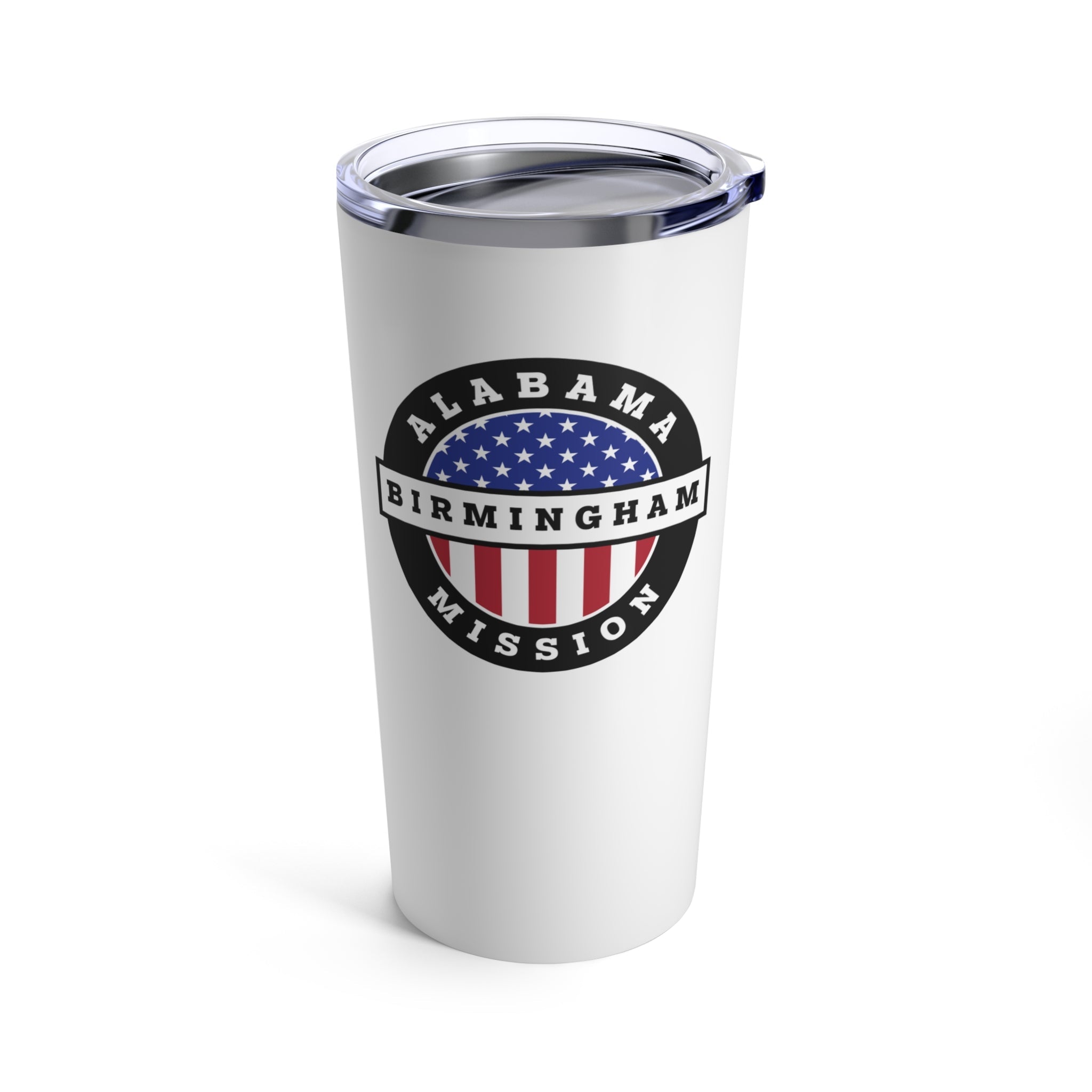 Alabama Birmingham Mission Circular USA Flag Logo Tumbler 20oz White - Latter-Day Saint LDS Missionary Gift - Book of Mormon