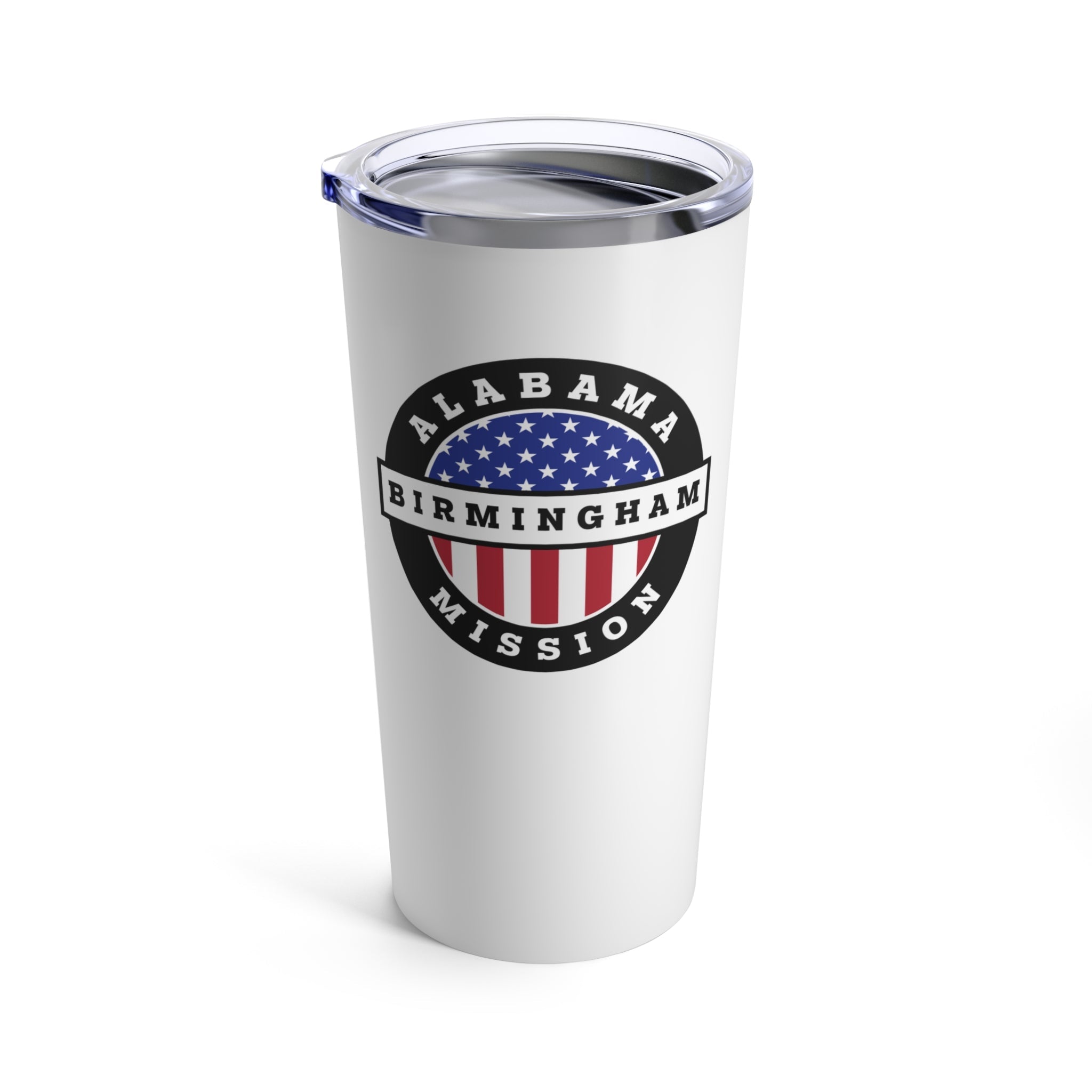 Alabama Birmingham Mission Circular USA Flag Logo Tumbler 20oz White - Latter-Day Saint LDS Missionary Gift - Book of Mormon