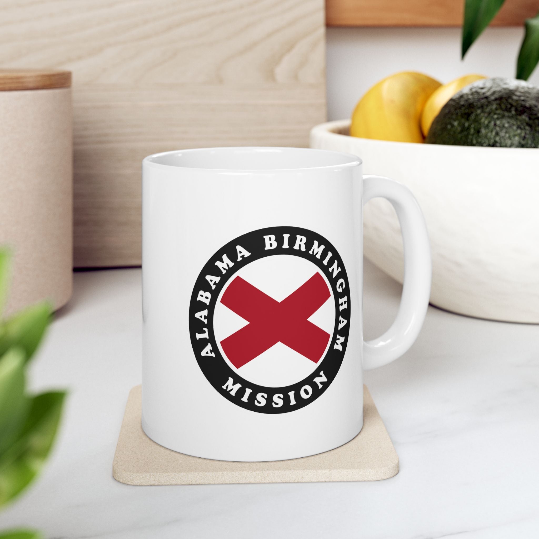 Alabama Birmingham Mission State Flag Logo Ceramic Mug White Name - Latter-Day Saint LDS Missionary Gift - Book of Mormon