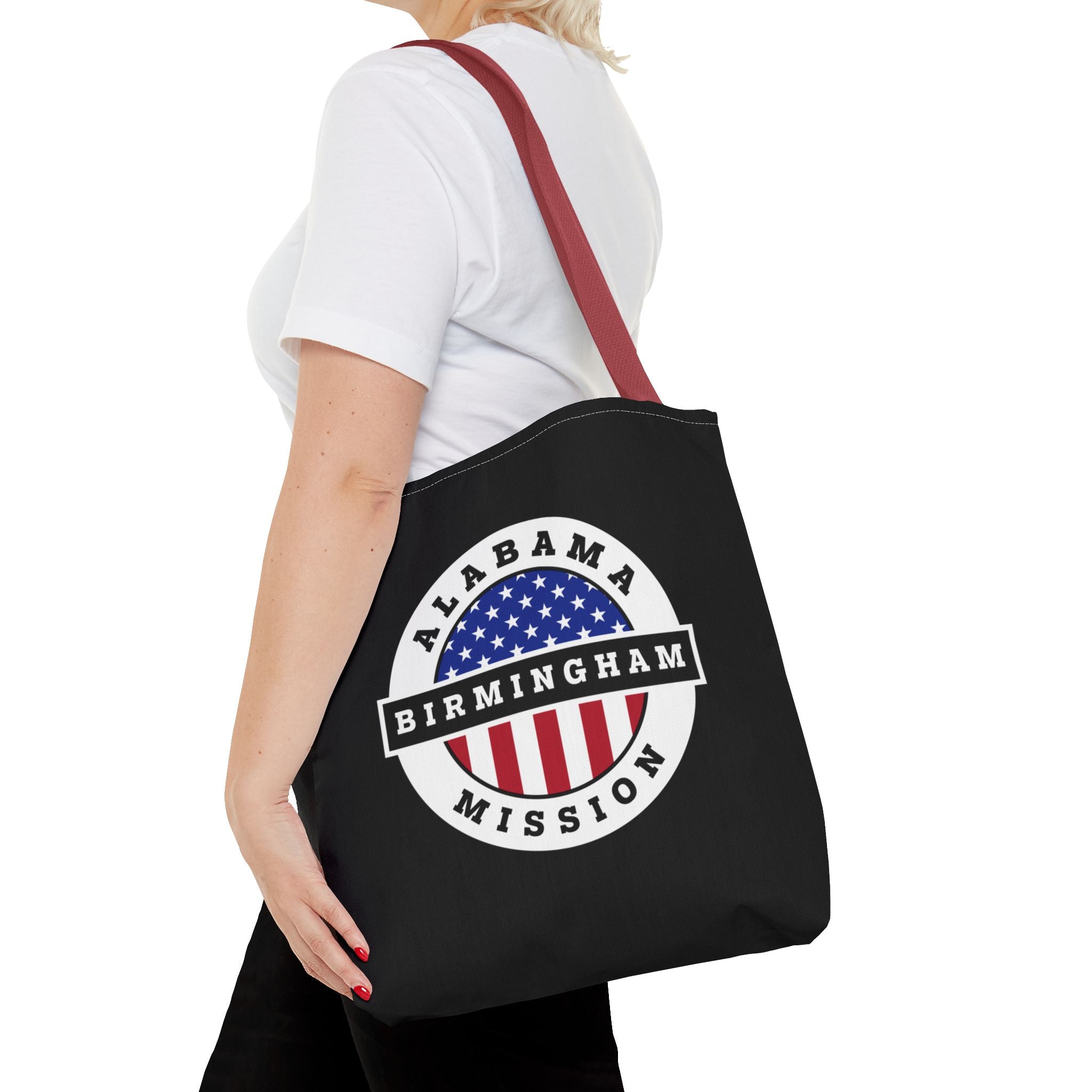 Alabama Birmingham Mission USA Flag Logo Tote Bag Black - Latter-Day Saint LDS Missionary Gift - Book of Mormon
