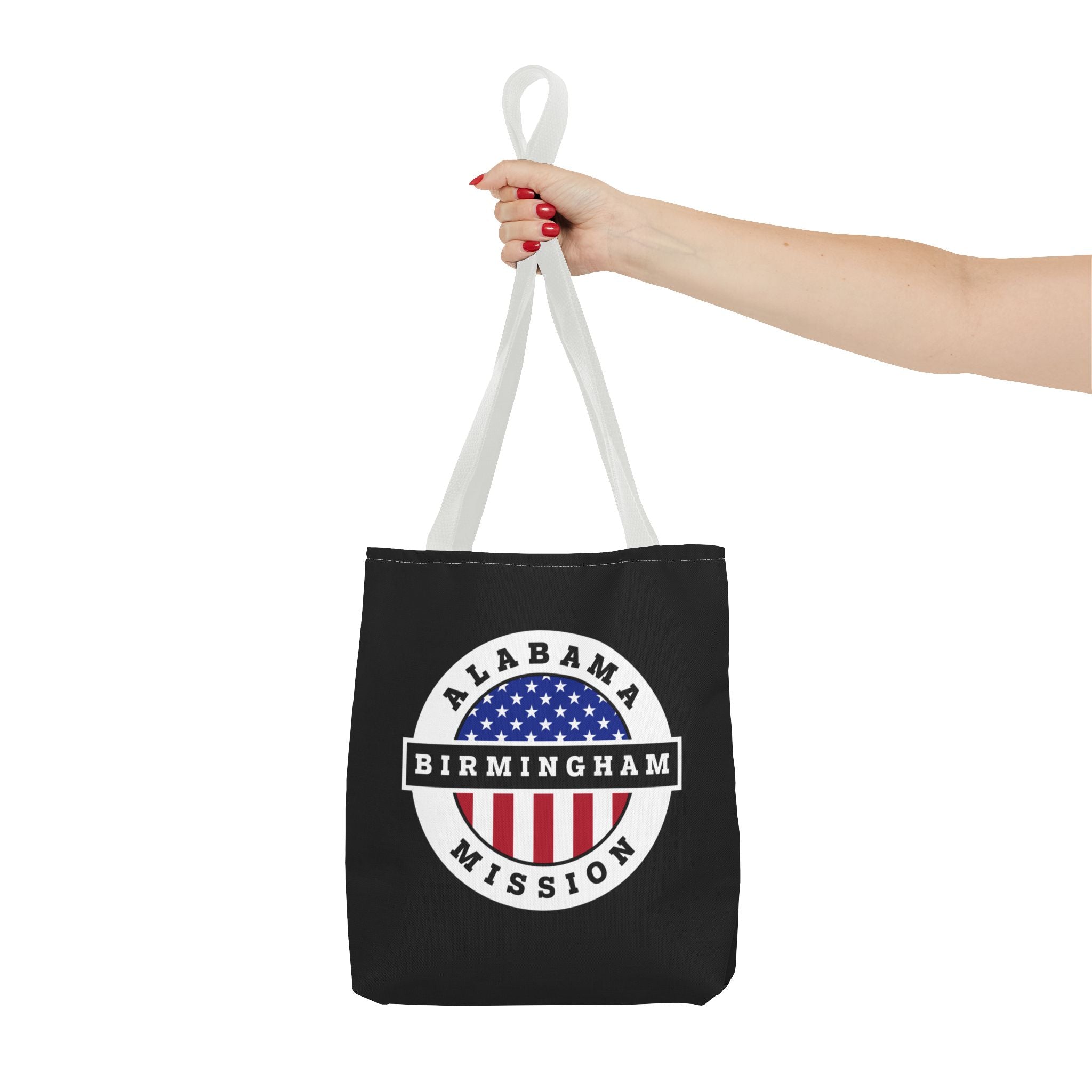 Alabama Birmingham Mission USA Flag Logo Tote Bag Black - Latter-Day Saint LDS Missionary Gift - Book of Mormon