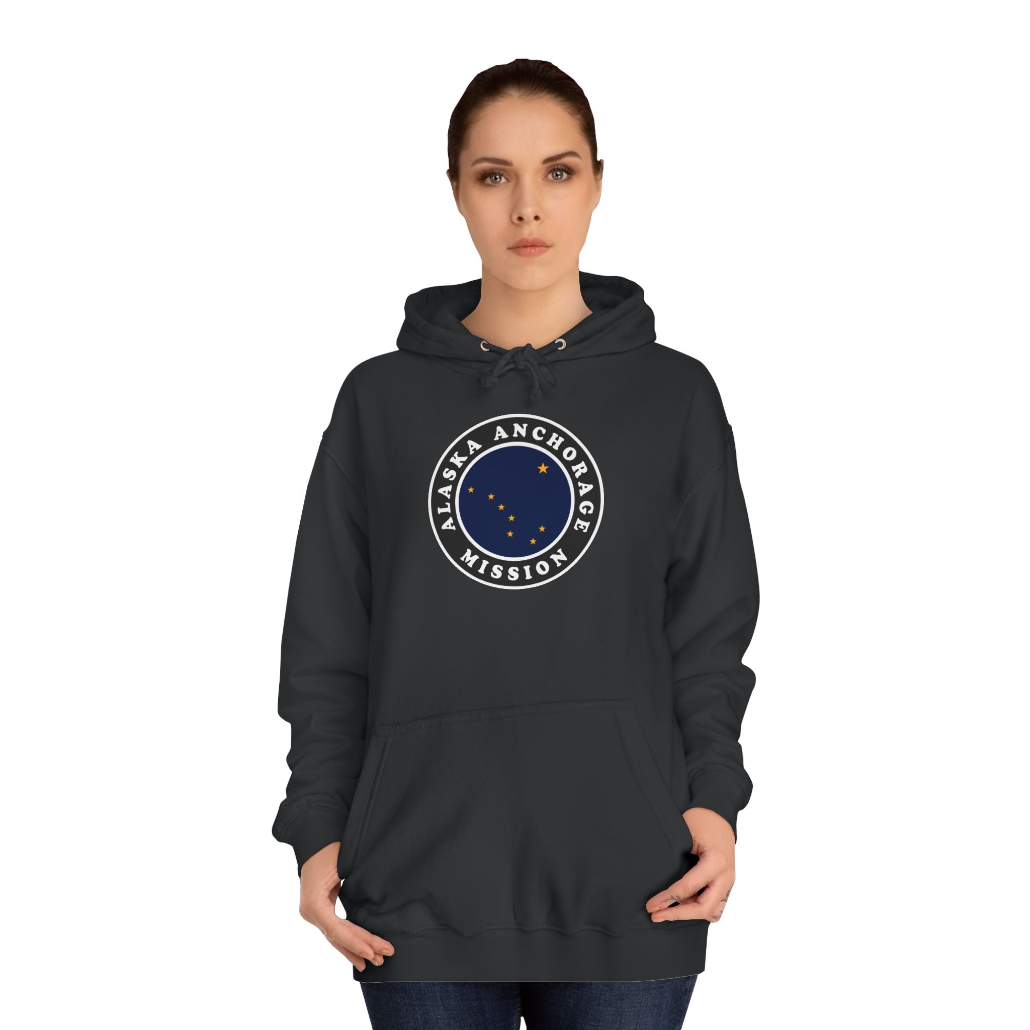 Alaska Anchorage Mission State Flag Logo (Black Border) College Hoodie - Latter-Day Saint LDS Missionary Gift - Book of Mormon