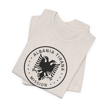 Albania Tirana Mission Circular Monochrome Logo T-Shirt - Latter-Day Saint LDS Missionary Gift - Book of Mormon