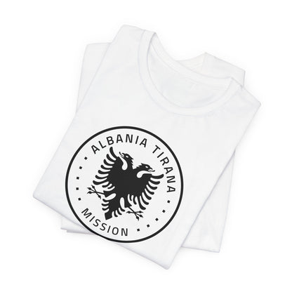 Albania Tirana Mission Circular Monochrome Logo T-Shirt - Latter-Day Saint LDS Missionary Gift - Book of Mormon