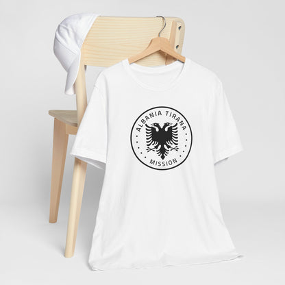 Albania Tirana Mission Circular Monochrome Logo T-Shirt - Latter-Day Saint LDS Missionary Gift - Book of Mormon