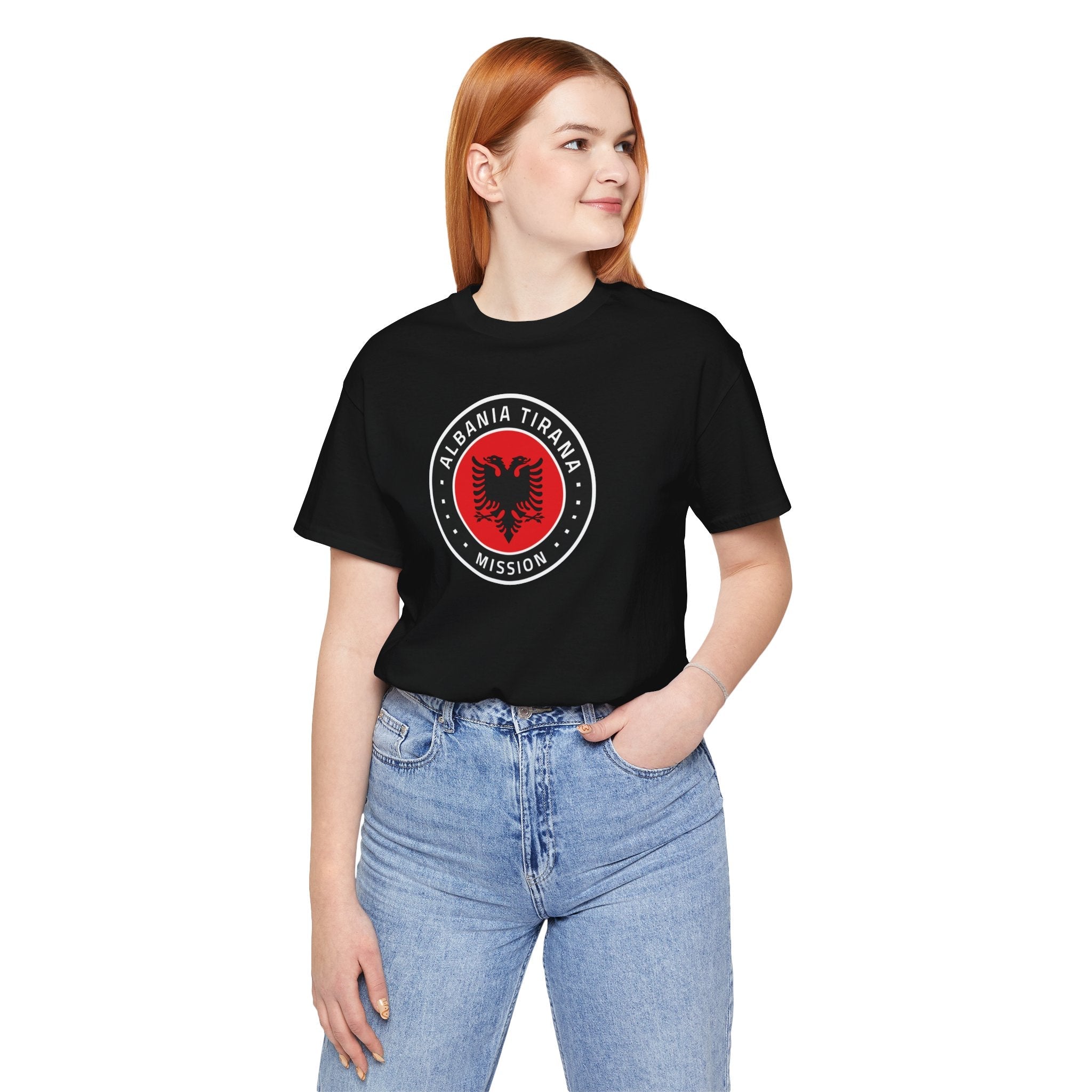 Albania Tirana Mission Flag Logo (Black Border) T-shirt - Latter-Day Saint LDS Missionary Gift - Book of Mormon