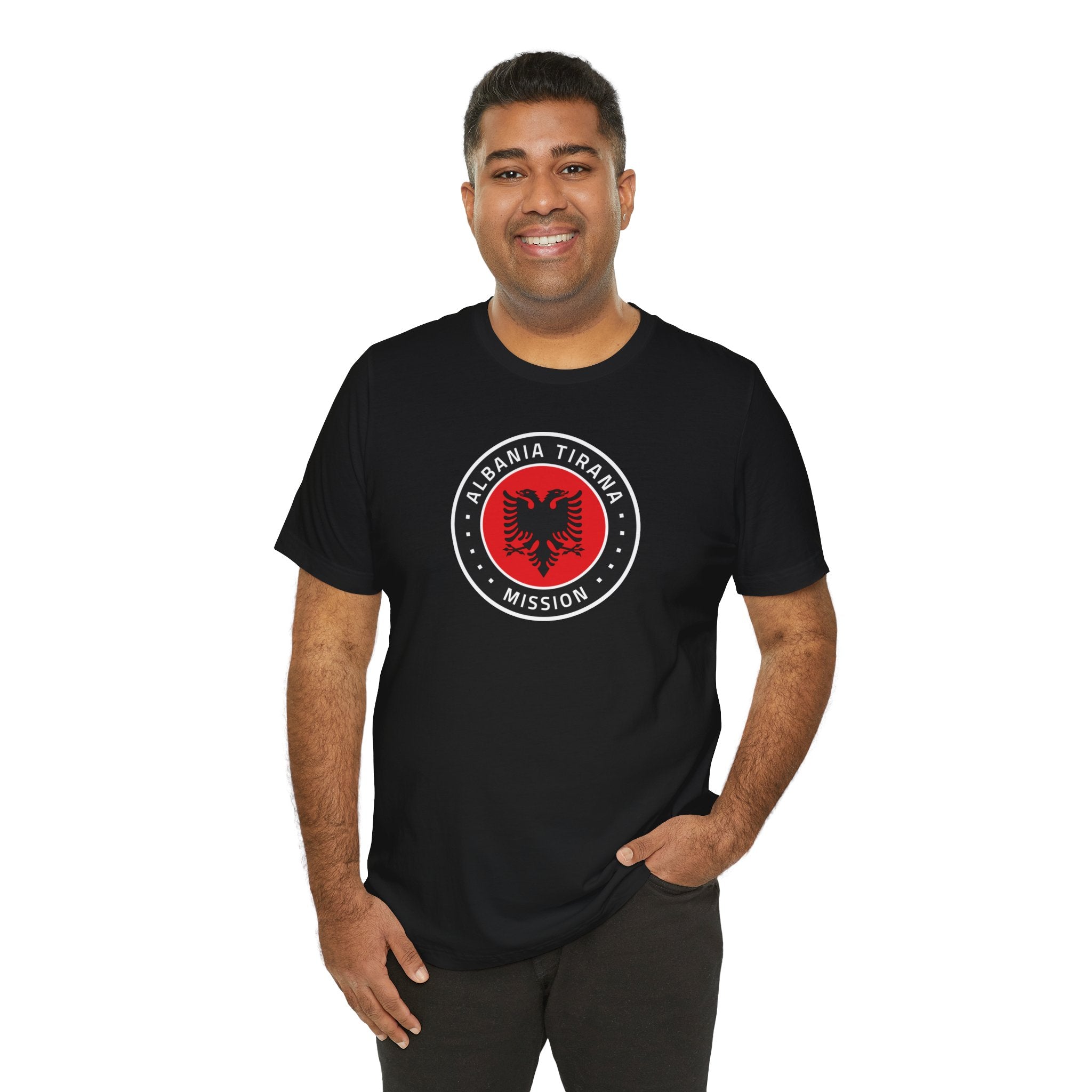 Albania Tirana Mission Flag Logo (Black Border) T-shirt - Latter-Day Saint LDS Missionary Gift - Book of Mormon