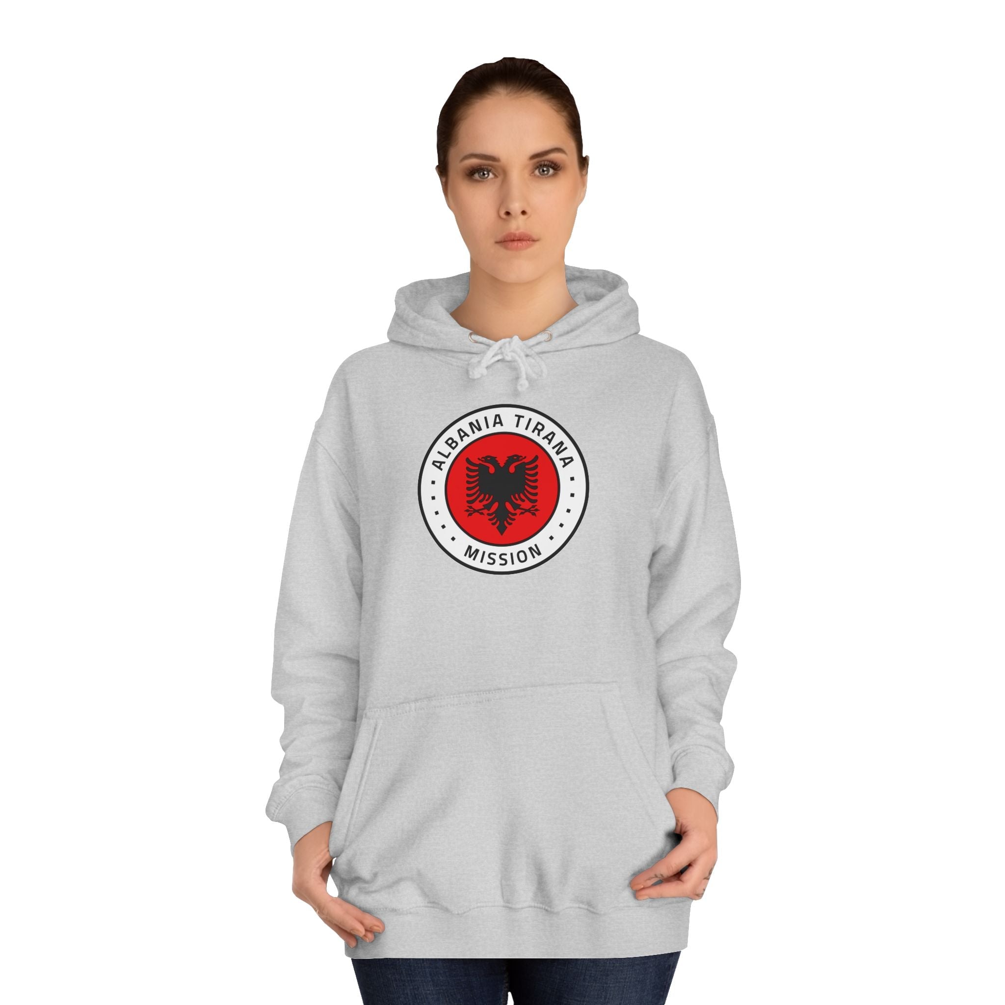 Albania Tirana Mission Flag Logo (White Border) College Hoodie - Latter-Day Saint LDS Missionary Gift - Book of Mormon