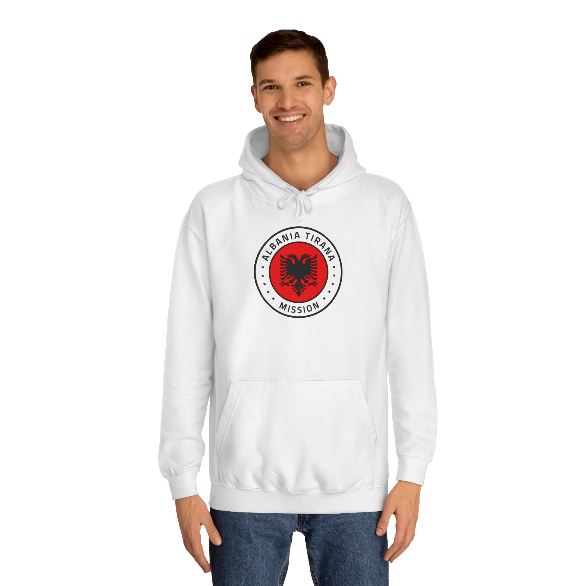 Albania Tirana Mission Flag Logo (White Border) College Hoodie - Latter-Day Saint LDS Missionary Gift - Book of Mormon