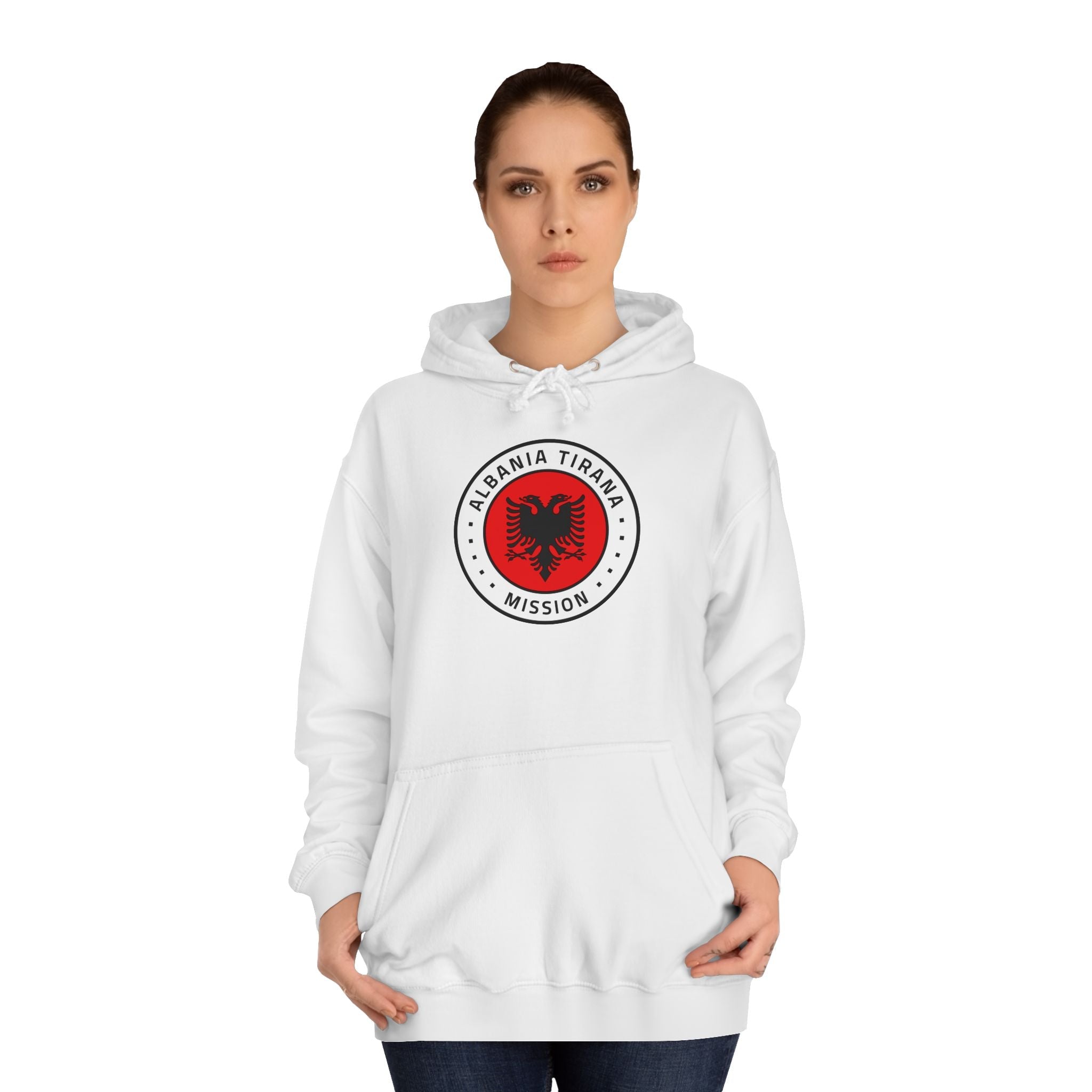 Albania Tirana Mission Flag Logo (White Border) College Hoodie - Latter-Day Saint LDS Missionary Gift - Book of Mormon