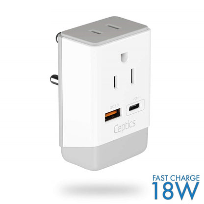 India Travel Adapter | Type D - USB-A & USB-C Ports + 2 USA Outlet (AP-10)