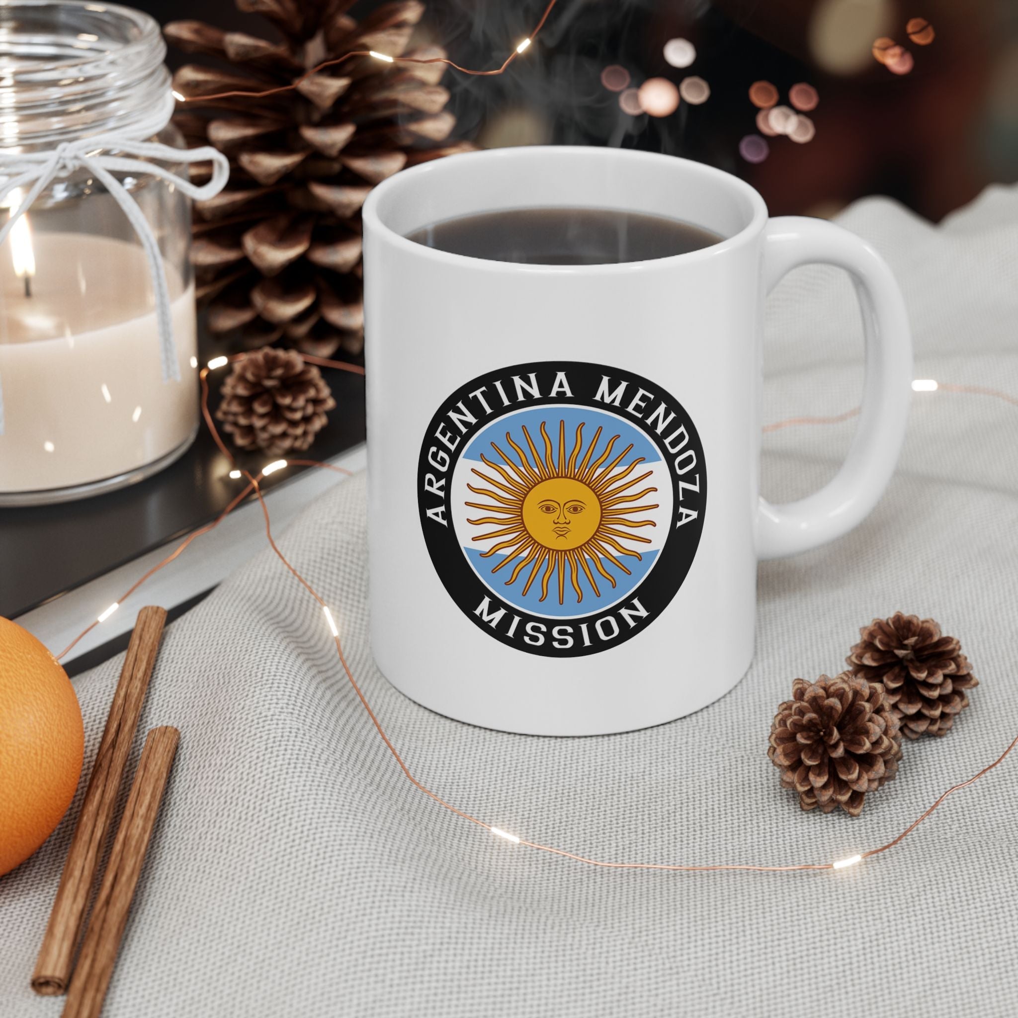 Argentina Mendoza Mission Circular Flag White Ceramic Mug - Latter-Day Saint LDS Missionary Gift - Book of Mormon