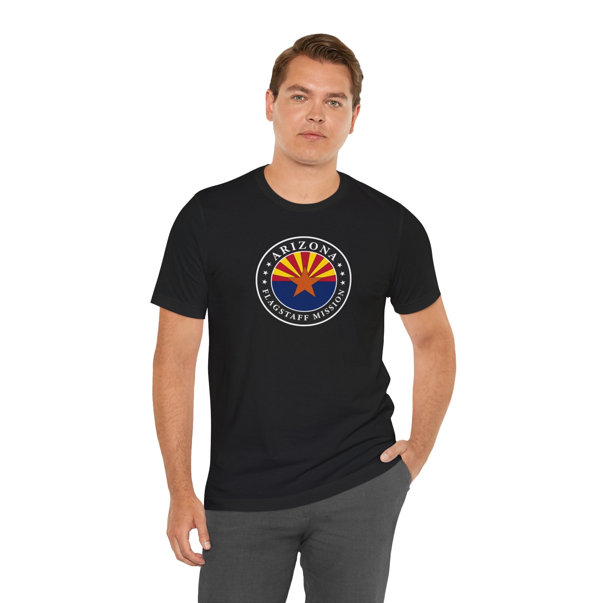 Arizona Flagstaff Mission State Flag Logo (Black Border) T-shirt - Latter-Day Saint LDS Missionary Gift - Book of Mormon