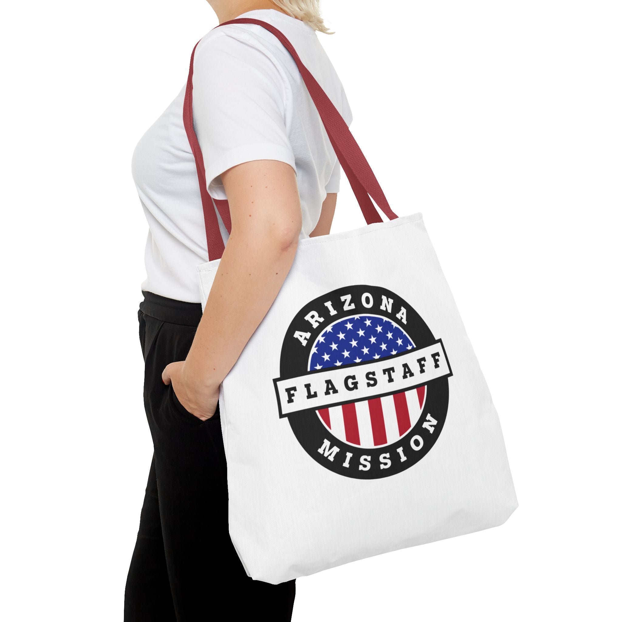 Arizona Flagstaff Mission USA Flag Logo Tote Bag White - Latter-Day Saint LDS Missionary Gift - Book of Mormon