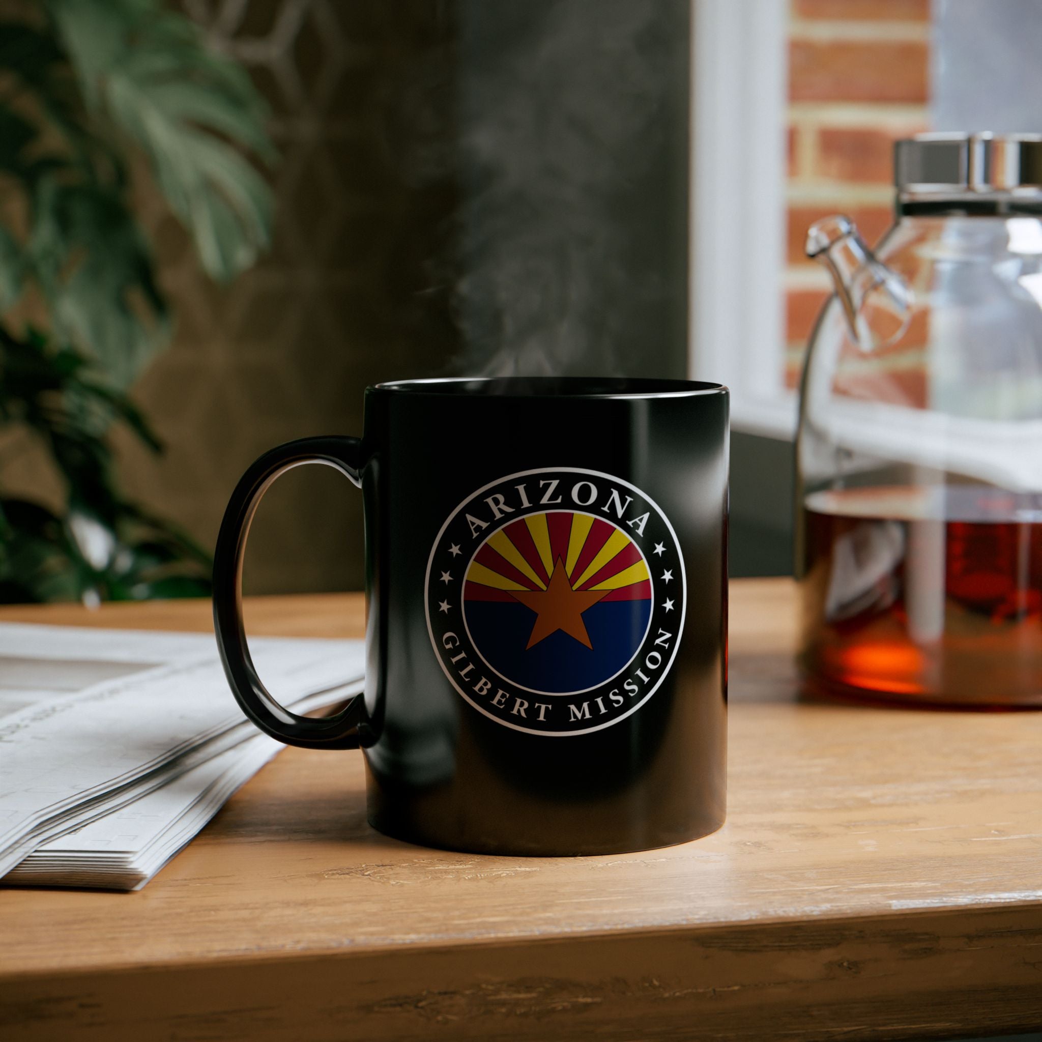 Arizona Gilbert Mission State Flag Logo Ceramic Mug Black Name - Latter-Day Saint LDS Missionary Gift - Book of Mormon