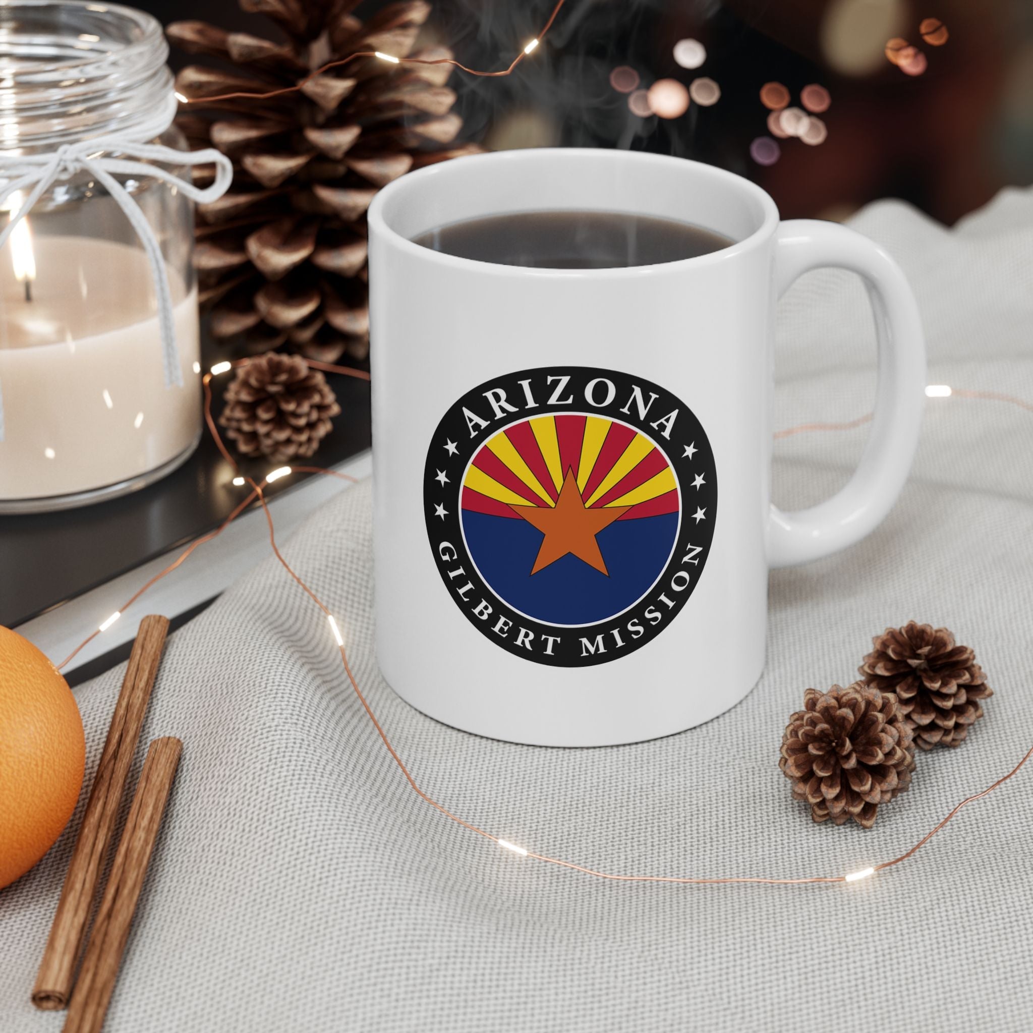 Arizona Gilbert Mission State Flag Logo Ceramic Mug White Name - Latter-Day Saint LDS Missionary Gift - Book of Mormon