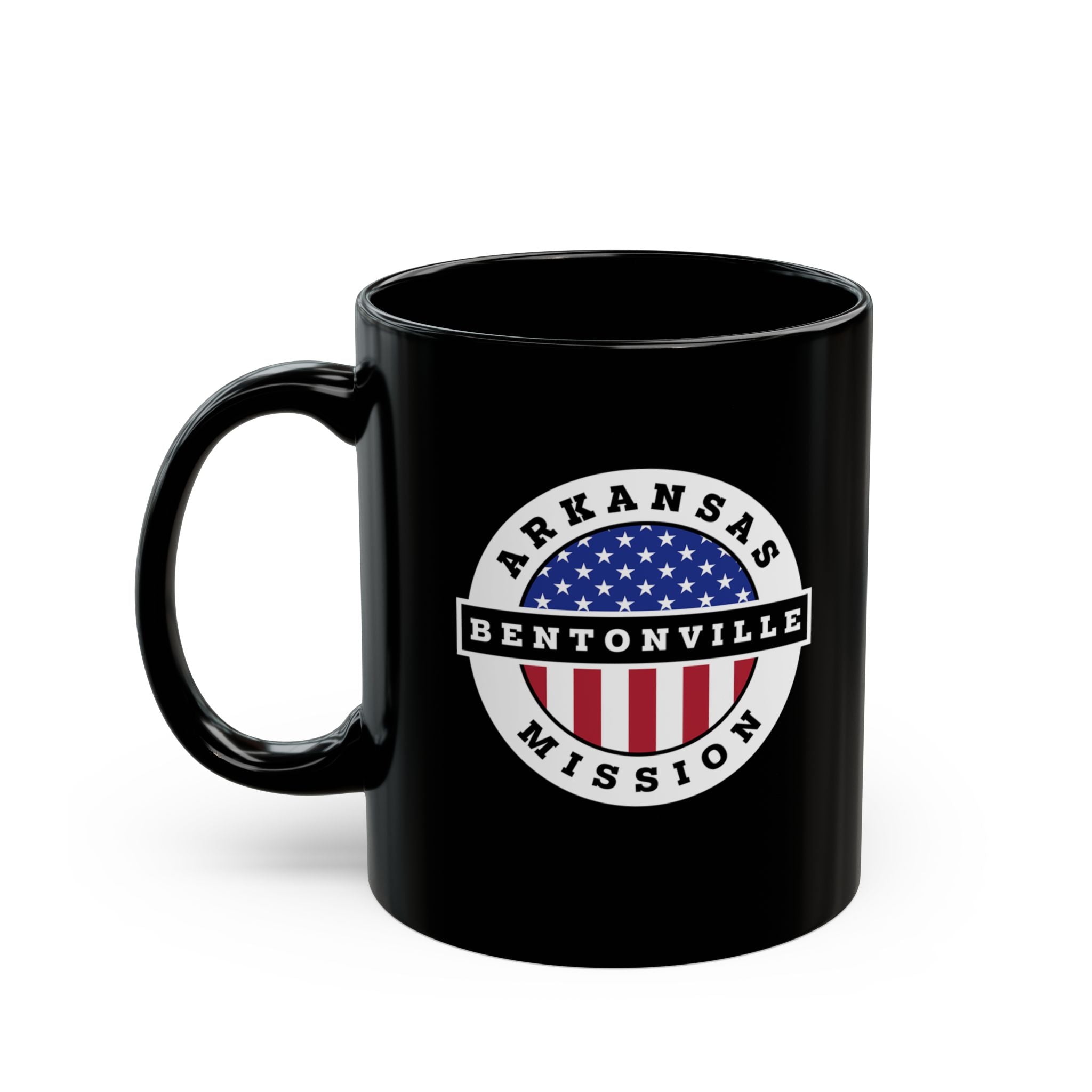 Arkansas Bentonville Mission Circular Flag Black Ceramic Mug - Latter-Day Saint LDS Missionary Gift - Book of Mormon