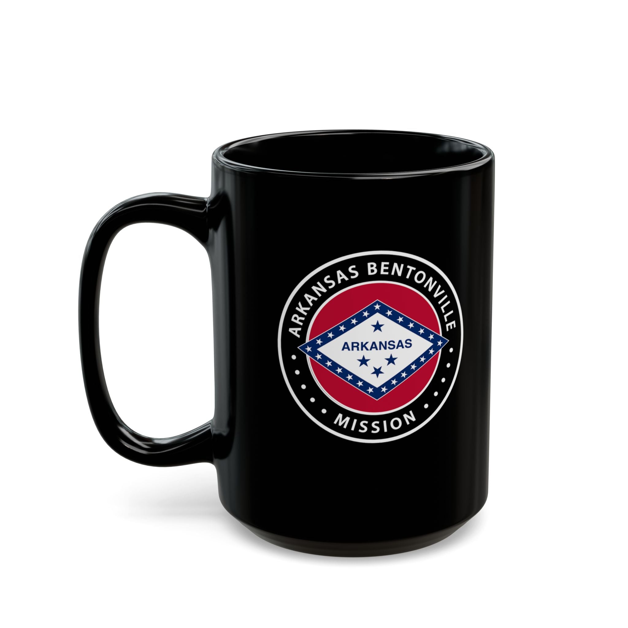 Arkansas Bentonville Mission State Flag Logo Ceramic Mug Black Name - Latter-Day Saint LDS Missionary Gift - Book of Mormon