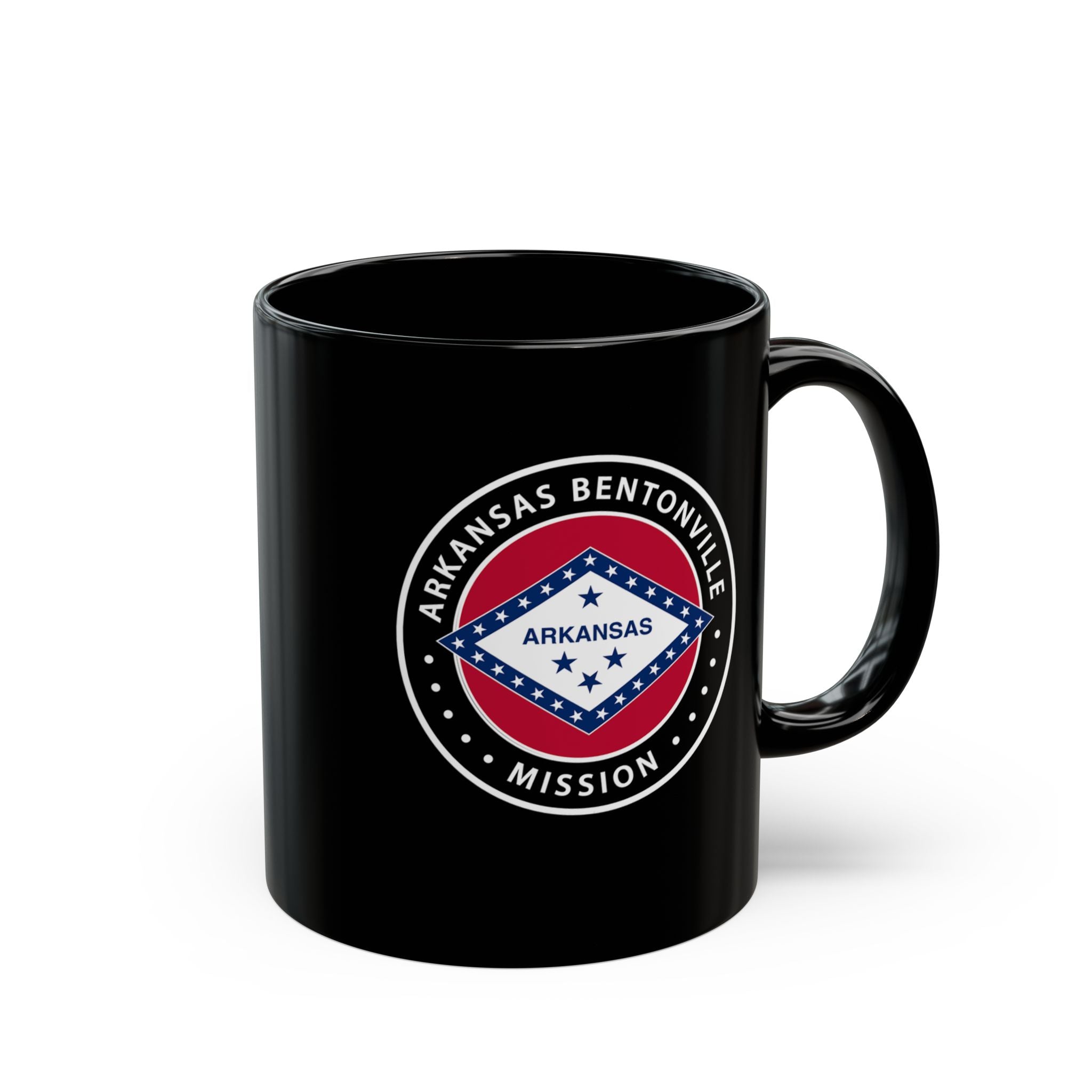 Arkansas Bentonville Mission State Flag Logo Ceramic Mug Black Name - Latter-Day Saint LDS Missionary Gift - Book of Mormon