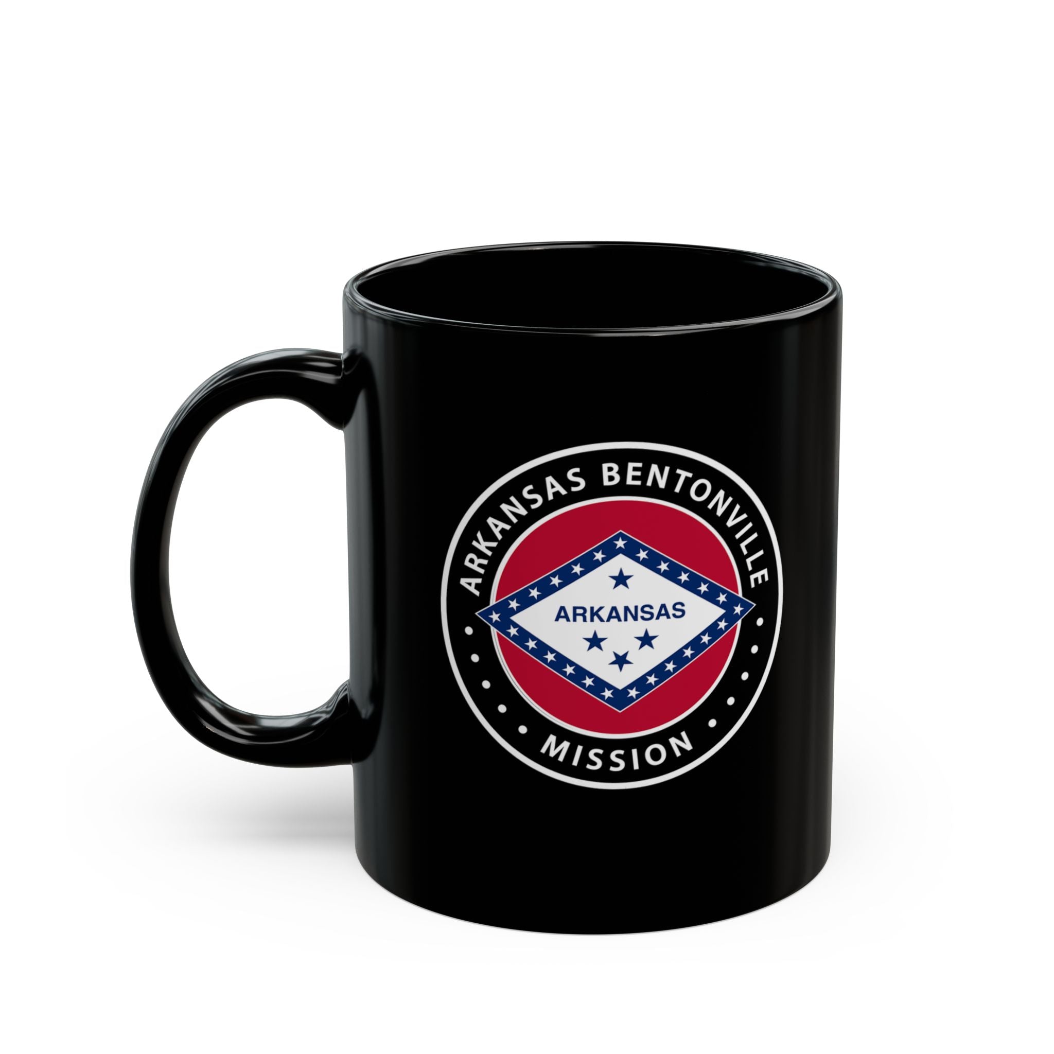 Arkansas Bentonville Mission State Flag Logo Ceramic Mug Black Name - Latter-Day Saint LDS Missionary Gift - Book of Mormon