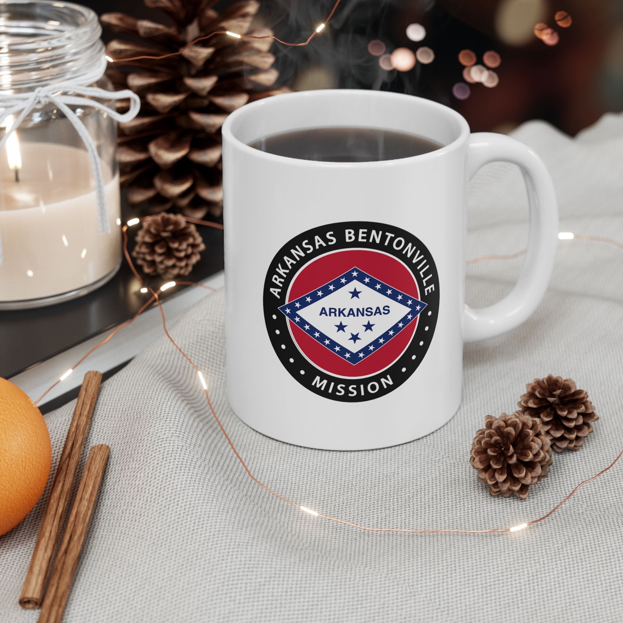 Arkansas Bentonville Mission State Flag Logo Ceramic Mug White Name - Latter-Day Saint LDS Missionary Gift - Book of Mormon