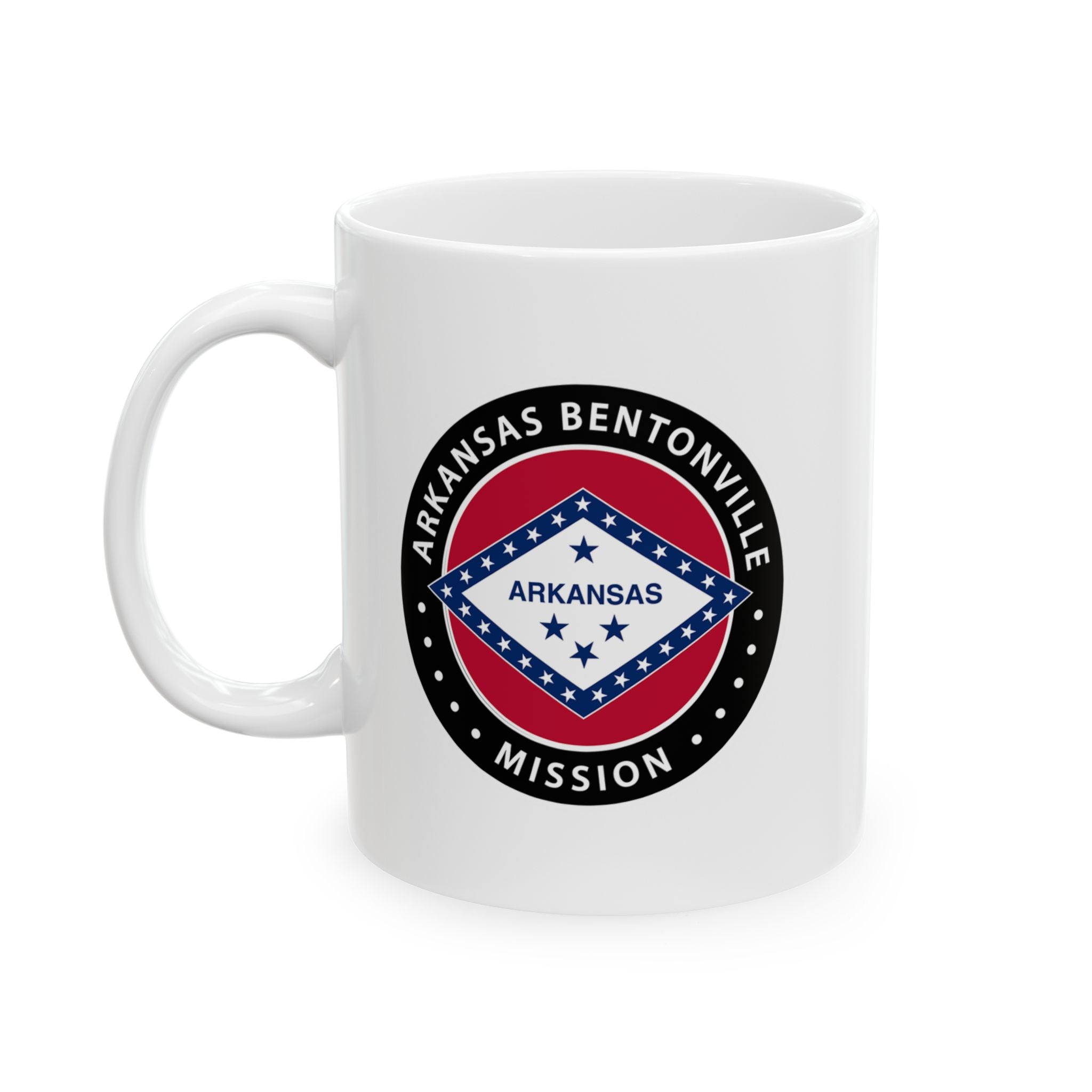 Arkansas Bentonville Mission State Flag Logo Ceramic Mug White Name - Latter-Day Saint LDS Missionary Gift - Book of Mormon