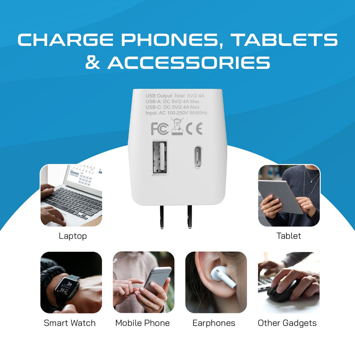 Japan, Philippines Travel Adapter - Type A - USB-A + USB-C (CTU-6)
