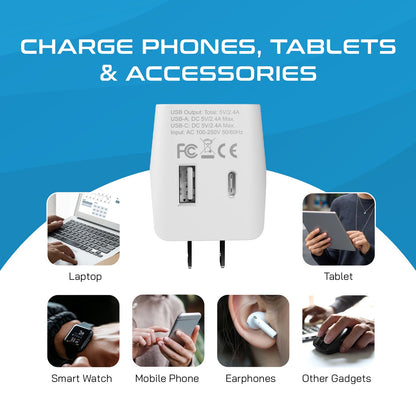 Japan, Philippines Travel Adapter - Type A - USB-A + USB-C (CTU-6)