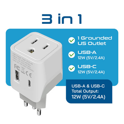 Brazil Travel Adapter Plug Combo - Type C, N | USB-A + USB-C - Brazilian Combo (CTU-9C-11C)
