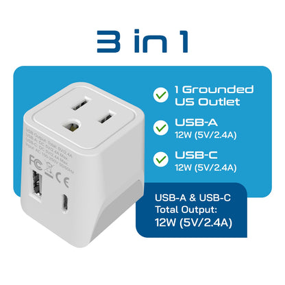 Japan, Philippines Travel Adapter - Type A - USB-A + USB-C (CTU-6)