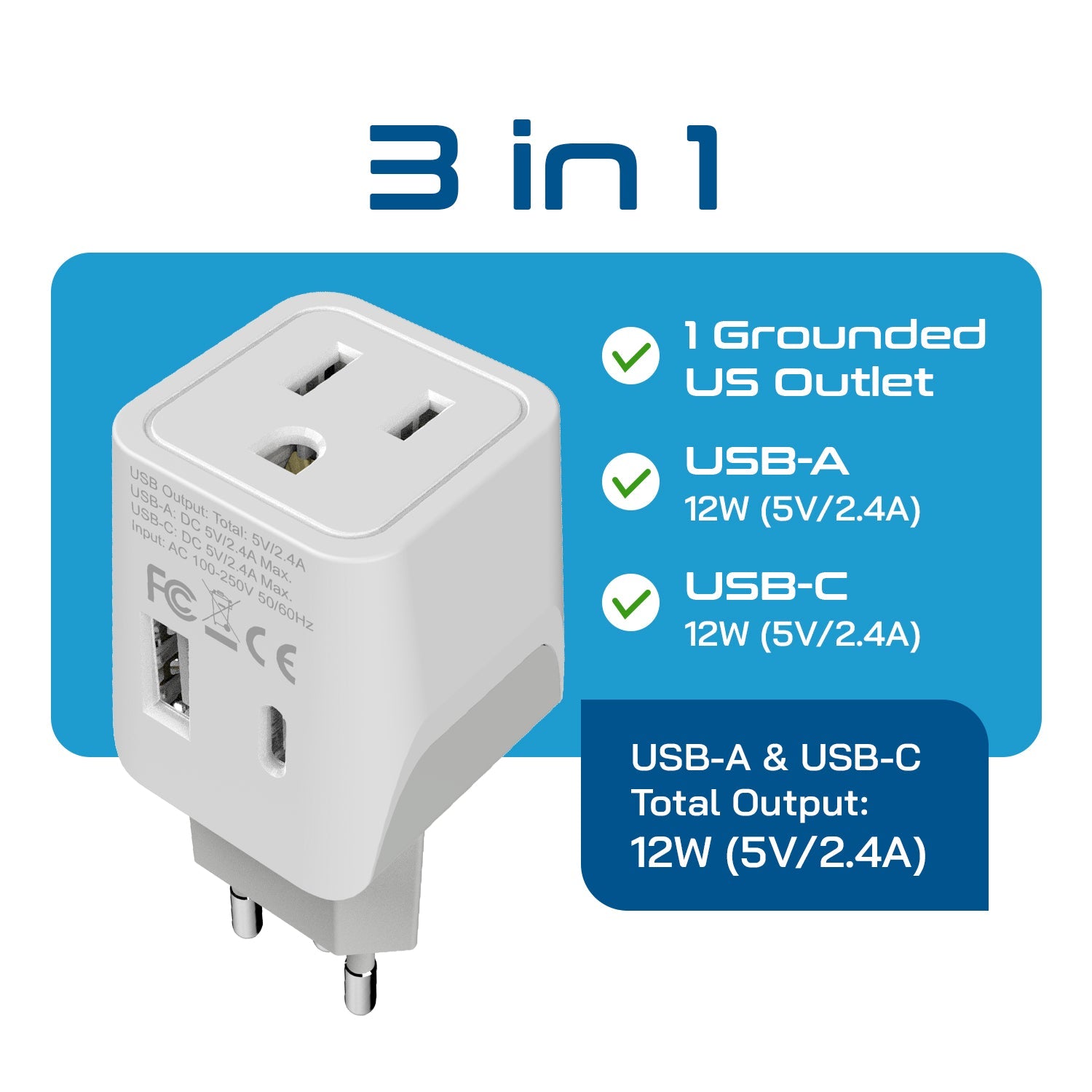 Switzerland Travel Adapter Plug Combo - Type J, C | USB-A + USB-C – Swiss Combo (CTU-9C-11A)