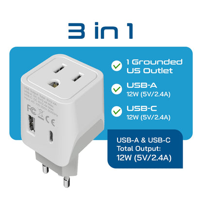 Switzerland Travel Adapter Plug Combo - Type J, C | USB-A + USB-C – Swiss Combo (CTU-9C-11A)