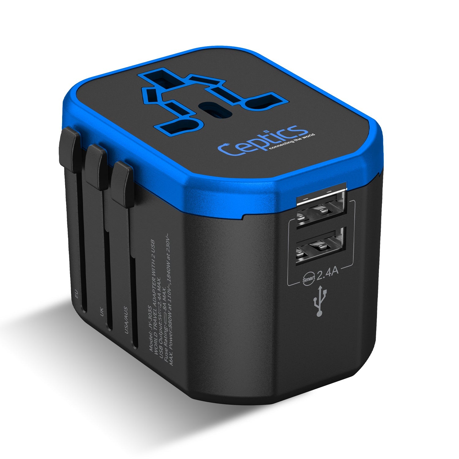 All-In-One International Travel Plug Adapter - 2 USB Ports (UP-8KU)