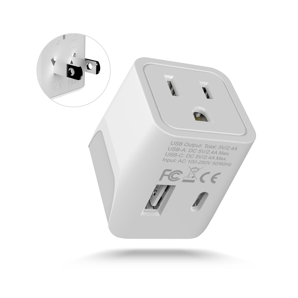 Japan, Philippines Travel Adapter - Type A - USB-A + USB-C (CTU-6)