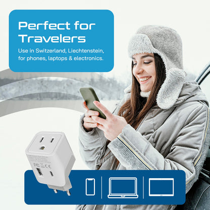 Switzerland Travel Adapter Plug Combo - Type J, C | USB-A + USB-C – Swiss Combo (CTU-9C-11A)