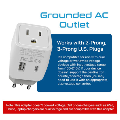 Switzerland Travel Adapter Plug Combo - Type J, C | USB-A + USB-C – Swiss Combo (CTU-9C-11A)