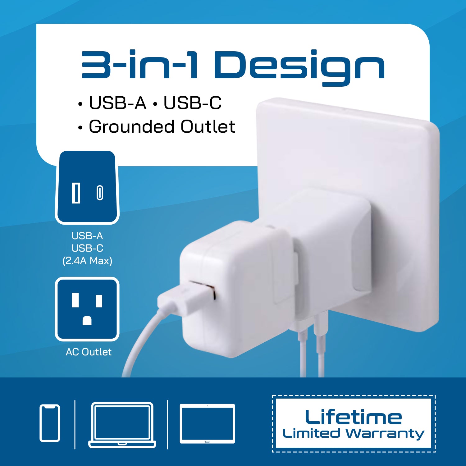 Brazil Travel Adapter Plug Combo - Type C, N | USB-A + USB-C - Brazilian Combo (CTU-9C-11C)