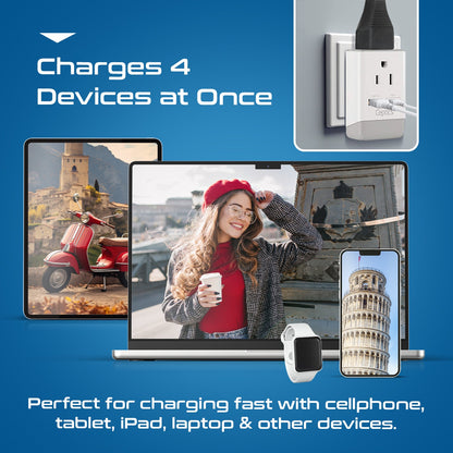 Italy, Chile Travel Adapter | Type L - USB-A & USB-C Ports + 2 USA Outlet (AP-12)