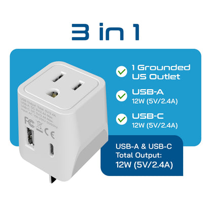 Australia, China Travel Adapter - Type I - USB A + USB C (CTU-16)
