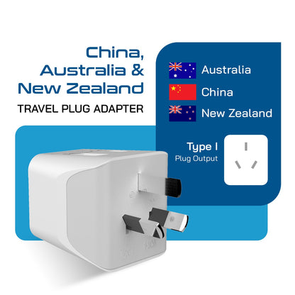 Australia, China Travel Adapter - Type I - USB A + USB C (CTU-16)
