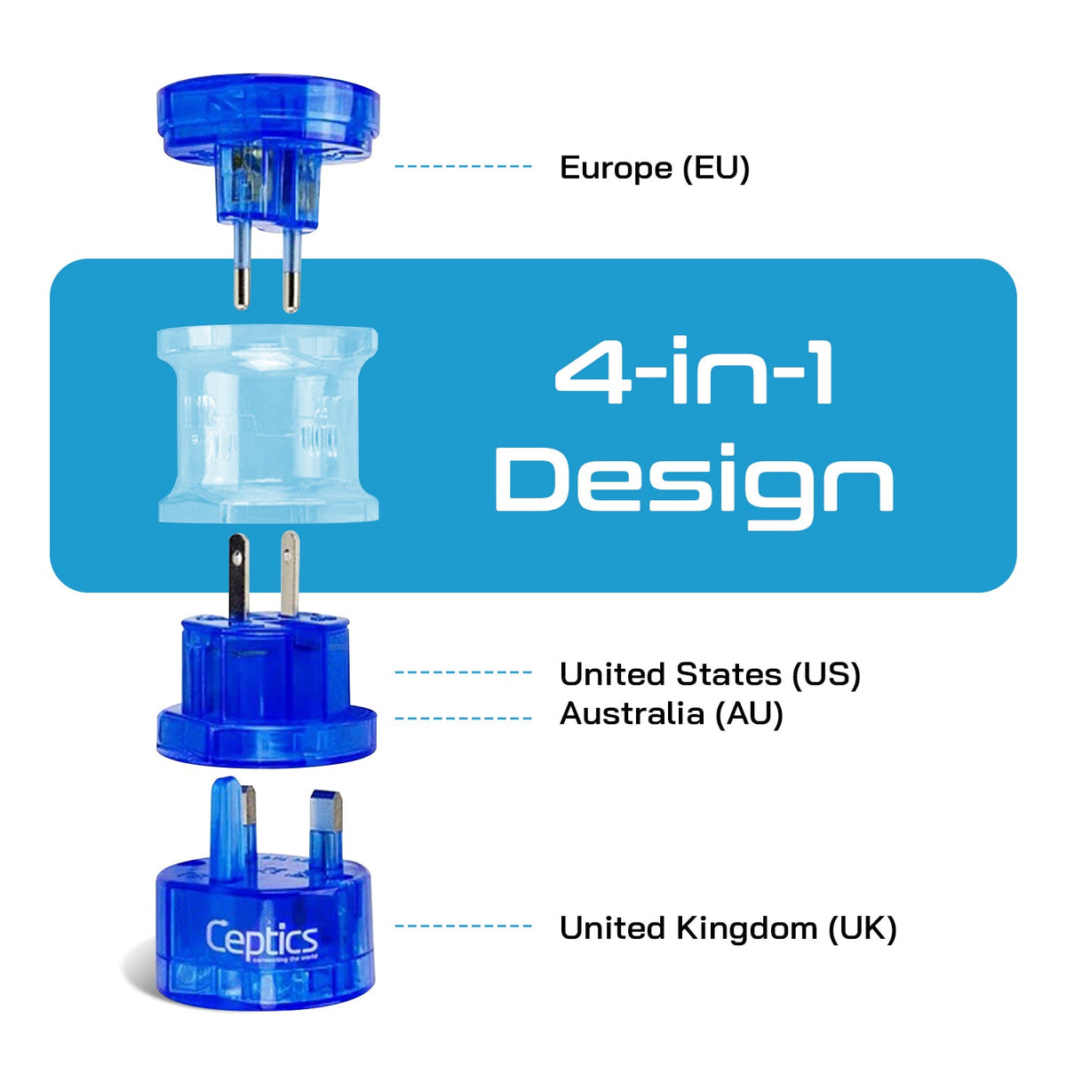 Ceptics Small Size Worldwide International Travel Plug Adapter Kit- 150+ Countries (UP-3K-1)